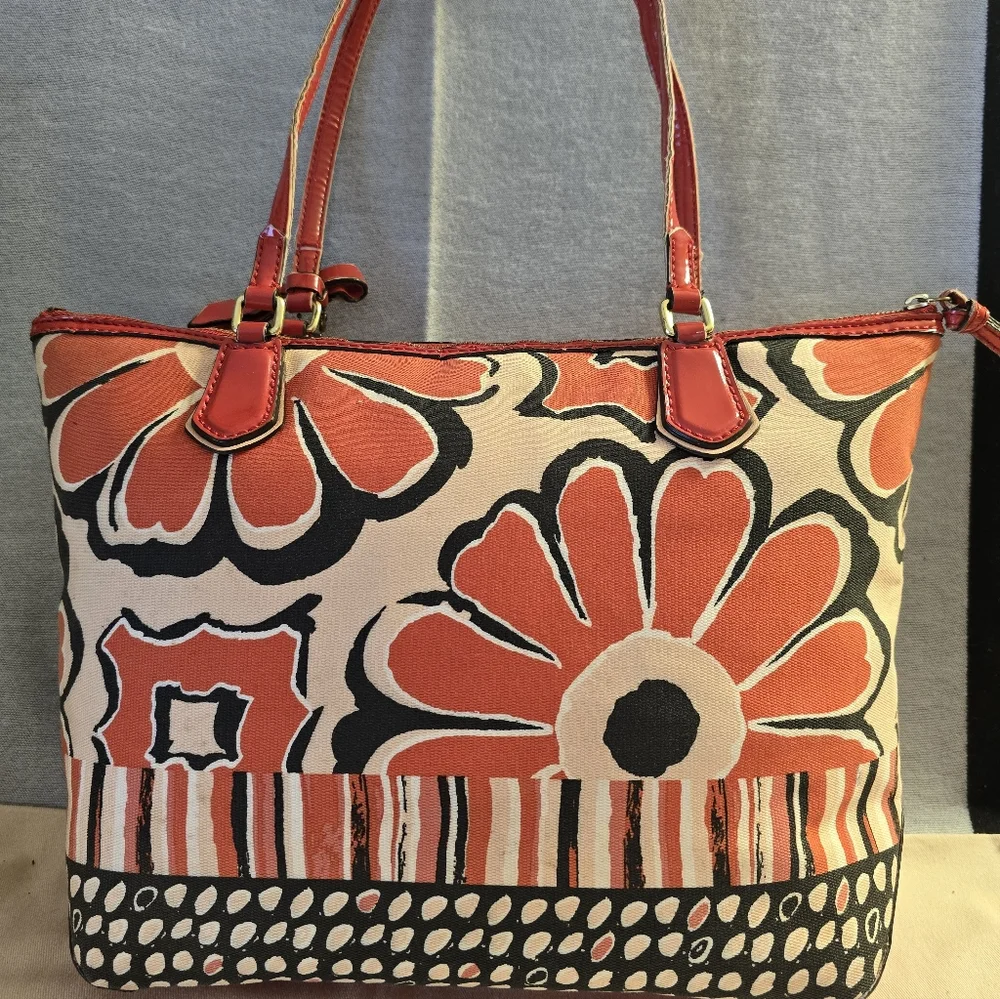 Coach Red Orange Floral Tote_2